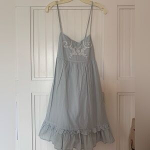 H&M Pale Blue Embroidered Spaghetti-Strap Mini Dress